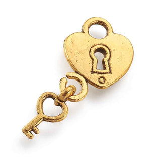 Dije Corazón Candado con Llave Colgante de Aleación Tono Oro Envejecido 13,5x12x2mm | 4 uds