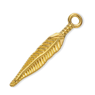 Dije Pluma de Aleación Estilo Tibetano Tono Oro 29x5mm | 16 uds