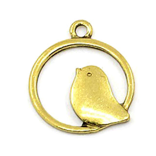 Dije Pajarito Posado en Aro de Aleación Tono Oro Envejecido 25x21x2mm | 6 uds