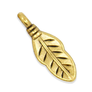 Mini Dije Pluma de Aleación Estilo Tibetano Tono Oro Envejecido 17x6x1,5mm | 22 uds