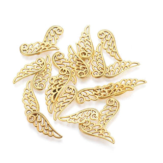 Dije Ala de Ángel de Aleación Tono Oro Envejecido 24x9,5x1,5mm | 10 uds