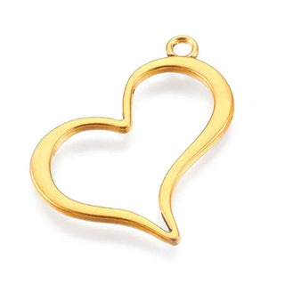 Maxi Dije Corazón Hueco de Aleación Tono Oro 38x28x2mm | 2 uds