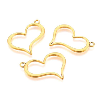 Maxi Dije Corazón Hueco de Aleación Tono Oro 38x28x2mm | 2 uds