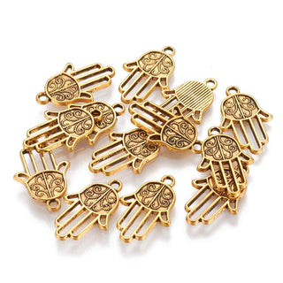Dije Mano de Hamsa de Aleación Tono Oro 22x15x1,5mm | 10 uds