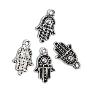 Dije Mano de Fátima Hamsa Tono Plata Envejecida 20x12mm | 10 uds