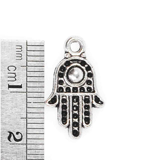Dije Mano de Fátima Hamsa Tono Plata Envejecida 20x12mm | 10 uds