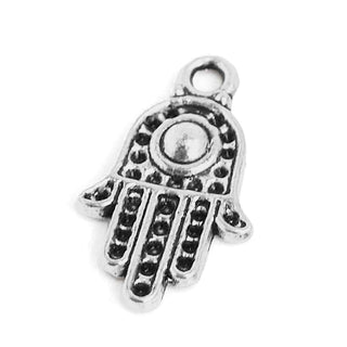 Dije Mano de Fátima Hamsa Tono Plata Envejecida 20x12mm | 10 uds