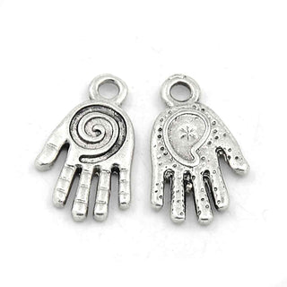 Dije Mano de Fátima Hamsa Tono Plata Envejecida 19x11mm | 4 uds