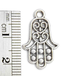 Dije Mano de Fátima Hamsa Alargado Tono Plata Envejecida 23x9mm | 6 uds