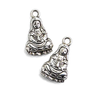 Dije Avalokiteshvara Buda de la Compasión Tono Plata Envejecida 17x10mm | 9 uds