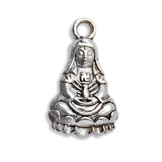Dije Avalokiteshvara Buda de la Compasión Tono Plata Envejecida 17x10mm | 9 uds