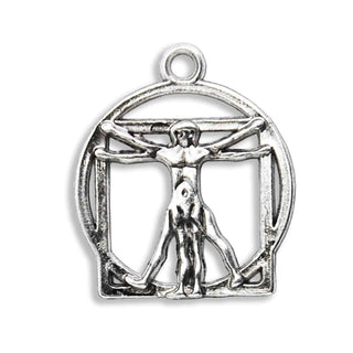 Dije Hombre de Vitruvio Da Vinci Tono Plata Envejecida 24x21mm | 4 uds