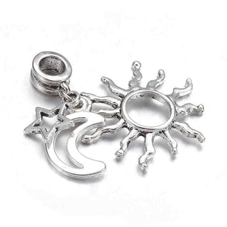 Set Dije Sol, Luna y Estrella Tono Plata Envejecida 37mm | 1 set