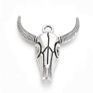 Dije Cabeza de Buey Tono Plata Envejecida 31x27mm | 4 uds