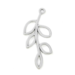 Dije Rama con Hojas Estilo Tibetano Tono Plata Envejecida 42x19mm | 8 uds