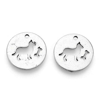 Dije Placa Perro con Hueso Estilo Tibetano Tono Plata Envejecida 19.5mm | 2 uds