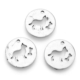 Dije Placa Perro con Hueso Estilo Tibetano Tono Plata Envejecida 19.5mm | 2 uds