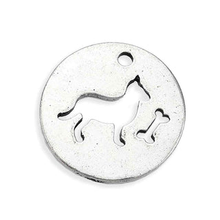Dije Placa Perro con Hueso Estilo Tibetano Tono Plata Envejecida 19.5mm | 2 uds