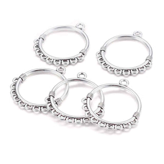 Chandelier Aro Circular con Argollas en Cascada Estilo Tibetano Aleación Tono Plata Envejecida 30x34.5x2mm | 4 uds