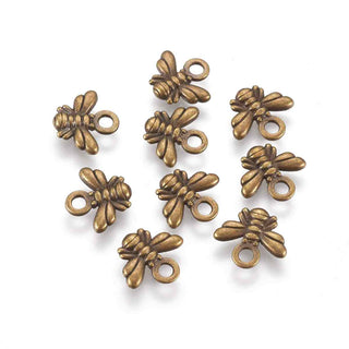 Mini Dije Abeja Estilo Tibetano Tono Bronce Envejecido 10x11x2mm | 12 uds