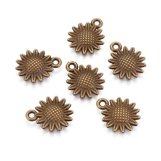 Dije Girasol con Relieve Estilo Tibetano en 3 Tonos Disponibles, 15x18.6mm | 6 uds