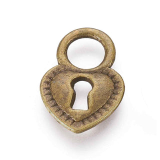 Dije Corazón Candado Tono Bronce Envejecido 17x11x2mm | 10 uds