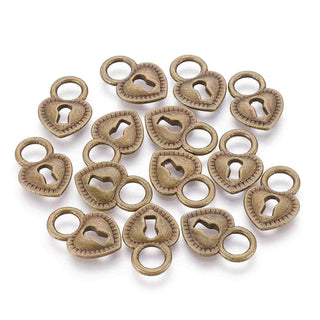 Dije Corazón Candado Tono Bronce Envejecido 17x11x2mm | 10 uds