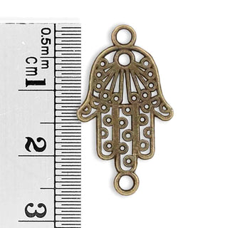 Conector Mano de Fátima Hamsa Calada con Espirales y Rayos Estilo Tibetano Aleación Tono Bronce Envejecido 26x15x1mm | 8 uds