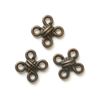 Conector Nudo Chino de la Suerte con 4 Argollas Estilo Tibetano Aleación Tono Bronce Envejecido 10x10x3mm | 18 uds