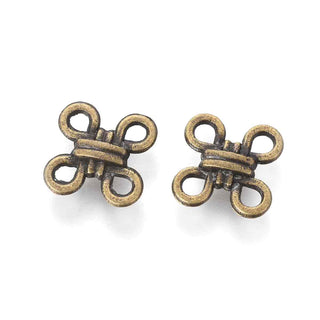 Conector Nudo Chino de la Suerte con 4 Argollas Estilo Tibetano Aleación Tono Bronce Envejecido 10x10x3mm | 18 uds