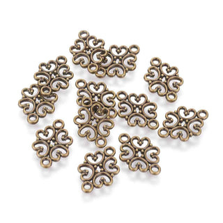 Conector Flor Calada con 4 Pétalos Curvos y Botones Centrales Estilo Tibetano Aleación Tono Bronce Envejecido 18x13x1mm | 7 uds