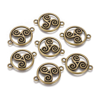 Conector Medallón Circular con Trisquel Celta en Relieve Aleación Tono Bronce Envejecido 27.5x20x2mm | 4 uds