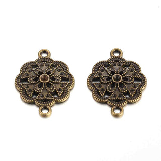 Conector Medallón Floral Calado Estilo Mandala con Ajuste para Rhinestone Aleación Tono Bronce Envejecido 30.5x23x3mm | 4 uds