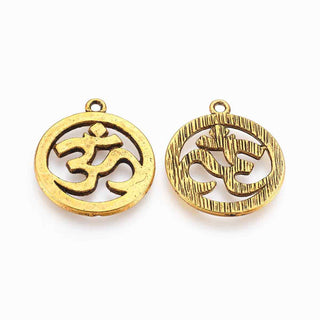 Dije Medallón Ohm Aum de Aleación Estilo Tibetano Tono Oro Envejecido 29x25,5x2mm | 2 uds
