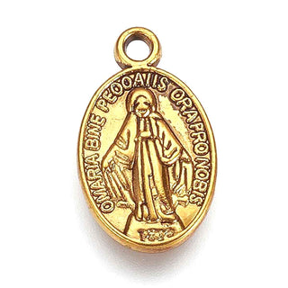 Dije Medalla Oval Virgen de Aleación Tono Oro Envejecido 17x10x2mm | 7 uds