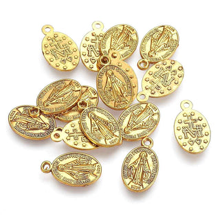 Dije Medalla Oval Virgen de Aleación Tono Oro Envejecido 17x10x2mm | 7 uds