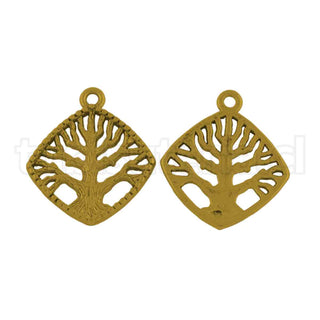 Colgante estilo tibetano, árbol de la vida, rombo, 23x20x2 mm.