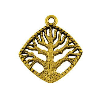 Dije Árbol de la Vida en Rombo de Aleación Estilo Tibetano Tono Oro Envejecido 23x20x2mm | 8 uds