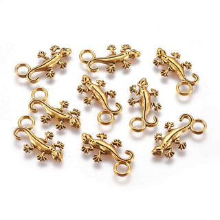 Dije Geco Lagartija de Aleación Tono Oro Envejecido 22,5x12x2mm | 9 uds