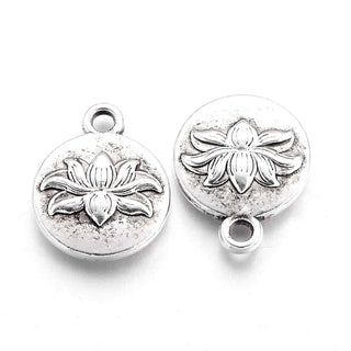 Dije Flor de Loto Doble Cara Tono Plata Envejecida 16x13mm | 4 uds