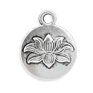Dije Flor de Loto Doble Cara Tono Plata Envejecida 16x13mm | 4 uds