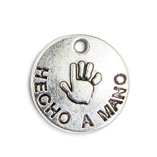Dije Placa Redonda "Hecho a Mano" Tono Plata Envejecida 16mm | 3 uds