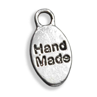 Dije Placa Ovalada "Hecho a Mano" Tono Plata Envejecida 15x8mm | 5 uds