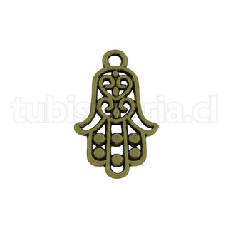 Colgante de aleación estilo tibetano, hamsa o mano de Fátima, 22.5x14x1.5 mm.