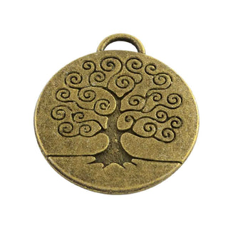 Dije Árbol de la Vida Redondo Tallado Estilo Tibetano Tono Bronce Envejecido 27x24x3mm | 2 uds
