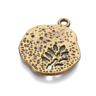 Dije Redondo con Hoja Interior Estilo Tibetano Tono Bronce Envejecido 22x18x1mm | 5 uds