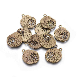 Dije Redondo con Hoja Interior Estilo Tibetano Tono Bronce Envejecido 22x18x1mm | 5 uds