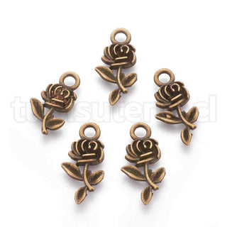 Colgantes de aleación, flor o rosa, 3 tonos para seleccionar. 21×10.5×2.5mm.