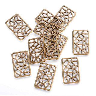 Conector Placa Rectangular Calada con Patrón Orgánico Tipo Piel de Jirafa Aleación Tono Bronce Envejecido 24x15x1mm | 6 uds