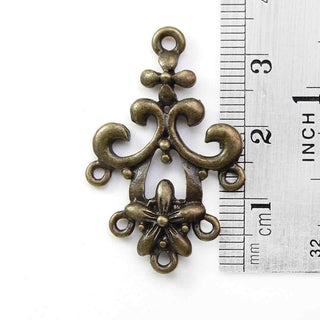 Base Chandelier Floral Barroca con Volutas en C y 6 Argollas Aleación Tono Bronce Envejecido 31x21x2mm | 4 uds